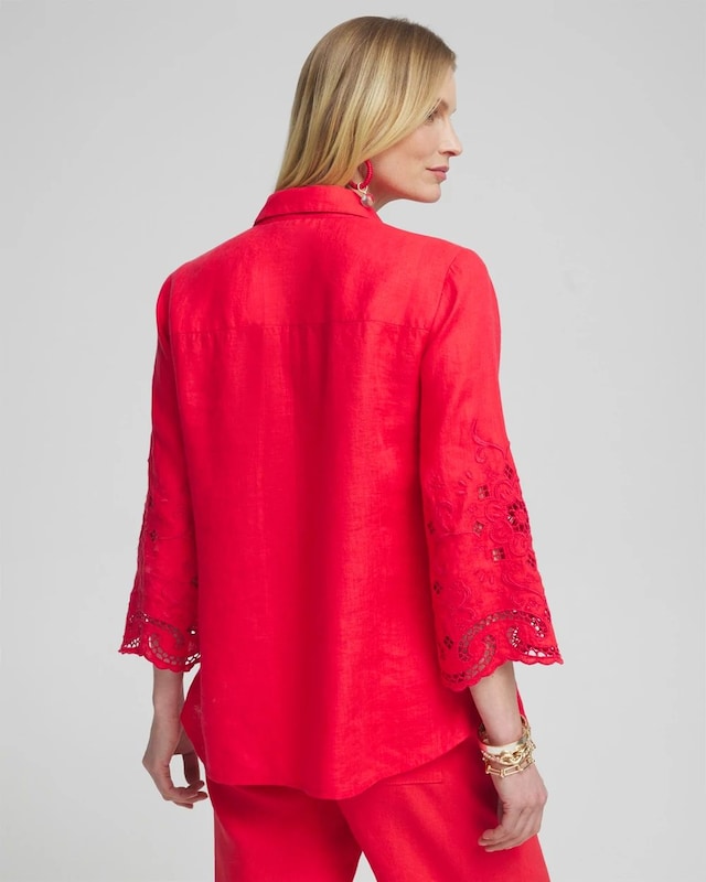 Linen Eyelet Sleeve Shirt - image 3